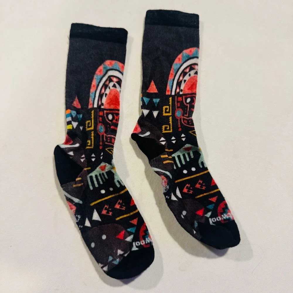 Smartwool PhD Outdoor Crew Socks Merino Wool Southwestern Tribal Geometric Multi